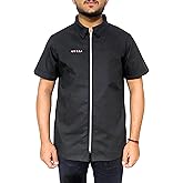 Professional Barber Jacket Half Sleeve Shirt Men's Black Hairdresser Salon Smocks Hair Stylist Smock Uniform