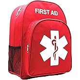 Jipemtra Red Emergency Bag First Aid Backpack Empty Medical Treatment First Responder Trauma Bags for Hiking Outdoors Travel Camping Pet Dog Cat Daycare (Red White)