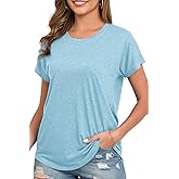 Womens Summer Short Sleeve Tops High Low Loose Casual Basic T-Shirt