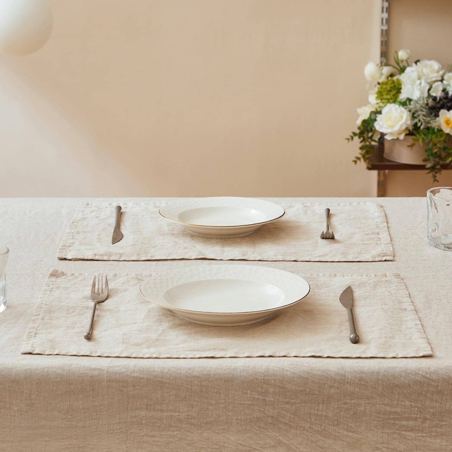 DAPU Linen Placemats Set of 6, 46 x 30cm 100% French Flax Washable Breathable Placemats, Natural Linen