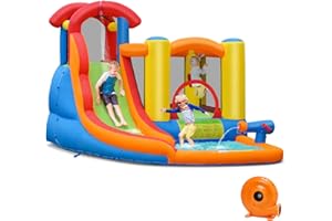 BOUNTECH Inflatable Water Slide, 6 in 1 Water Bounce House for Kids Outdoor Fun w/740w Blower, Splash Pool, Water Cannon, Water Slides Inflatables for Toddlers Boys Girls Backyard Party Gifts