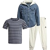 Volcom Baby Boys Pants Set - 3 Piece Sherpa Lined Soft Fleece Shacket Short Sleeve Graphic Tee & French Terry Jogger Pants