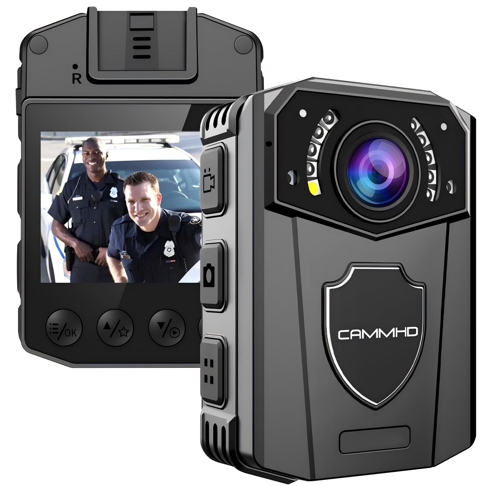 CAMMHD Z3-32G 2K/1440P Body Camera with Ultra Infrared Night Vision,Data-encrypt Wearable Body Cam with 2pcs 360°Rotatable Clips,Bodycam for Police, Law Enforcement