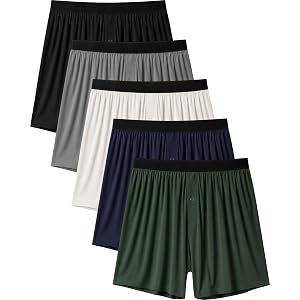 Jveyvth Men's Boxer Shorts Viscose from Bamboo Breathable Relaxed Fit Button Fly Underwear 5 Pack