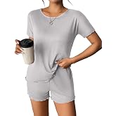 Ekouaer Pajama Set for Women with Pockets Short Sleeve 2 Piece Lounge Set Women Loose T Shirts and Shorts Soft Sleepwear
