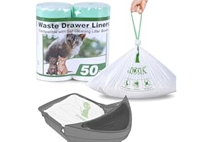 LOTUFLOR Cat Litter Box Liner Bags Compatible with Self-Cleaning Litter Box Robot 50 Pack, Waste Drawer Liners Heavy Duty White 9-11 Gallons Replacement Bags