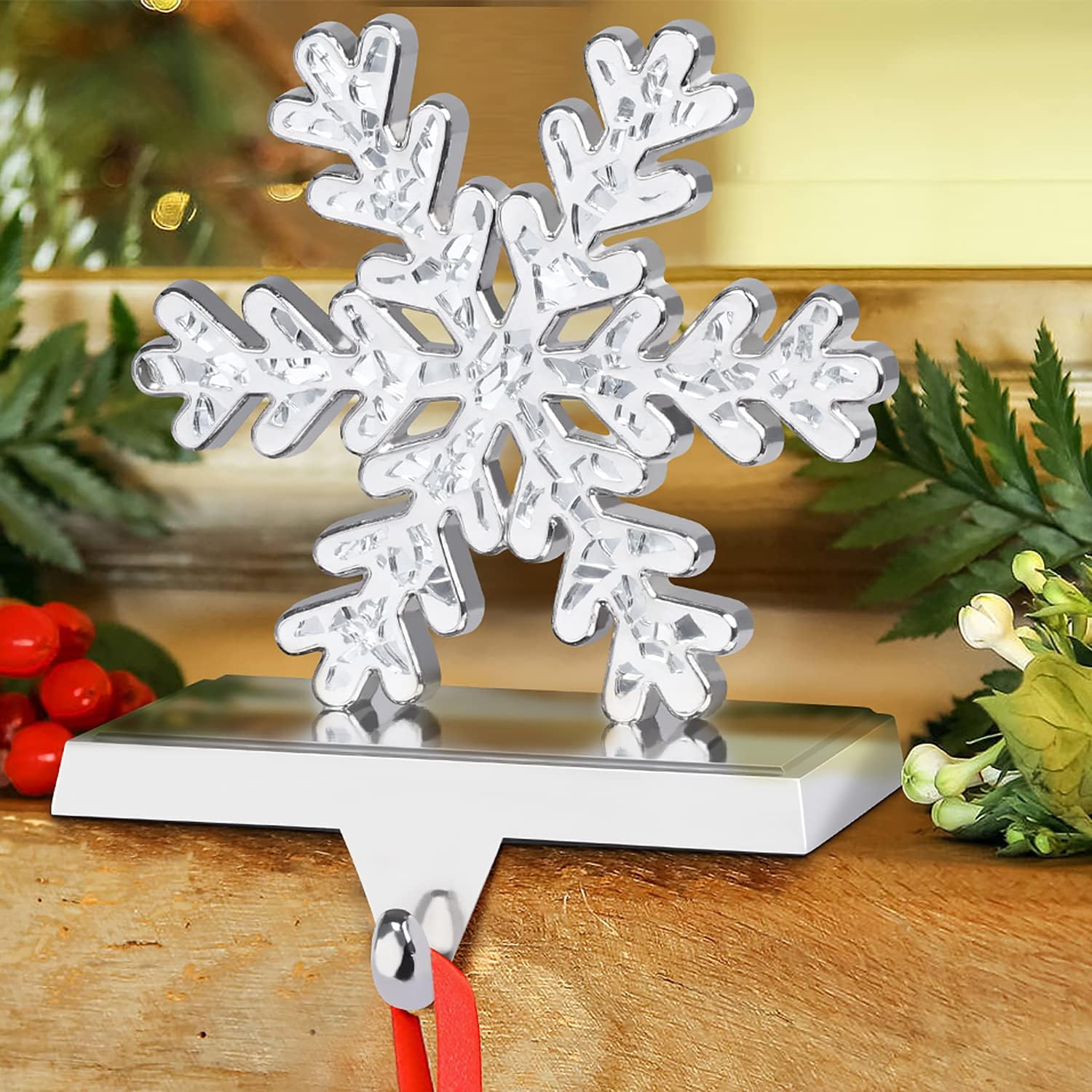 Stockings & Holders - Snowflake Christmas Stocking Holder Silver 3D Crystal Snowflake Metal Mantel Stocking Hanger for Christmas Fireplace Mantel Decorations Christmas Holiday Supplies