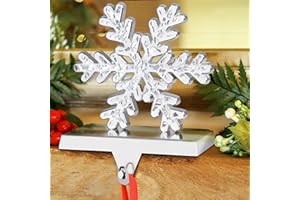 Hooqict Glitter Snowflake Stocking Holder for Mantel Silver Metal Christmas Stocking Holder Snowflake Stocking Hanger for Christmas Fireplace Decorations Xmas Holiday Supplies