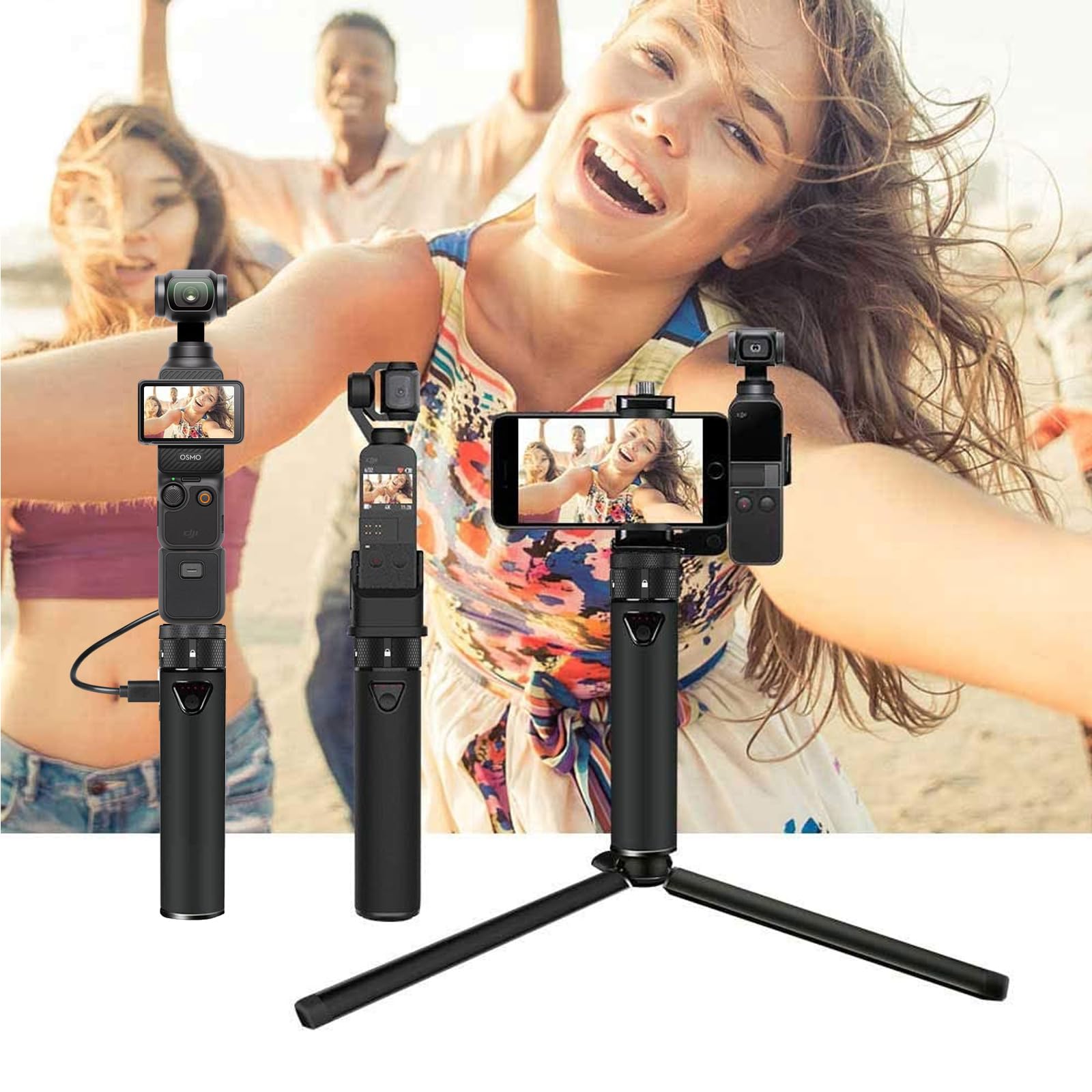Smatree Portable Osmo Pocket 2 PowerStick(PowerBank) Compatible for DJI Osmo Pocket 2/ Pocket 1, Handheld Smartphone Holder Mount Pocket Bracket Set with Tripod for Osmo Pocket