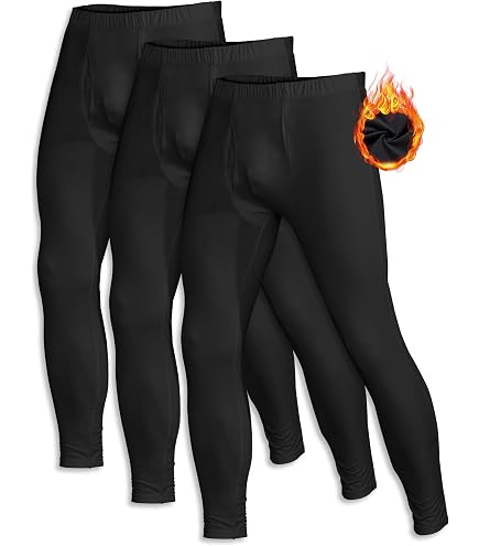 1 or 3 Pack Mens Long Johns Thermal Pants, Fleece Lined Base Layer