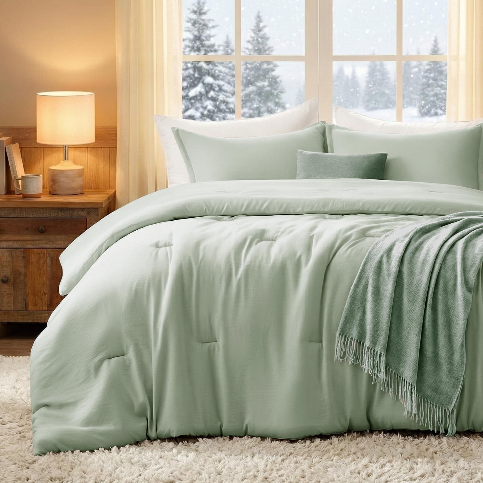 Photo 1 of ***Missing the pillowcases*** Quataly Queen Comforter Sets SageGreen,3PCS Soft Lightweight Breathable Bedding Comforter Sets for All Season, Queen Size(90''×90'' Comforter & 2 Pillowcases)