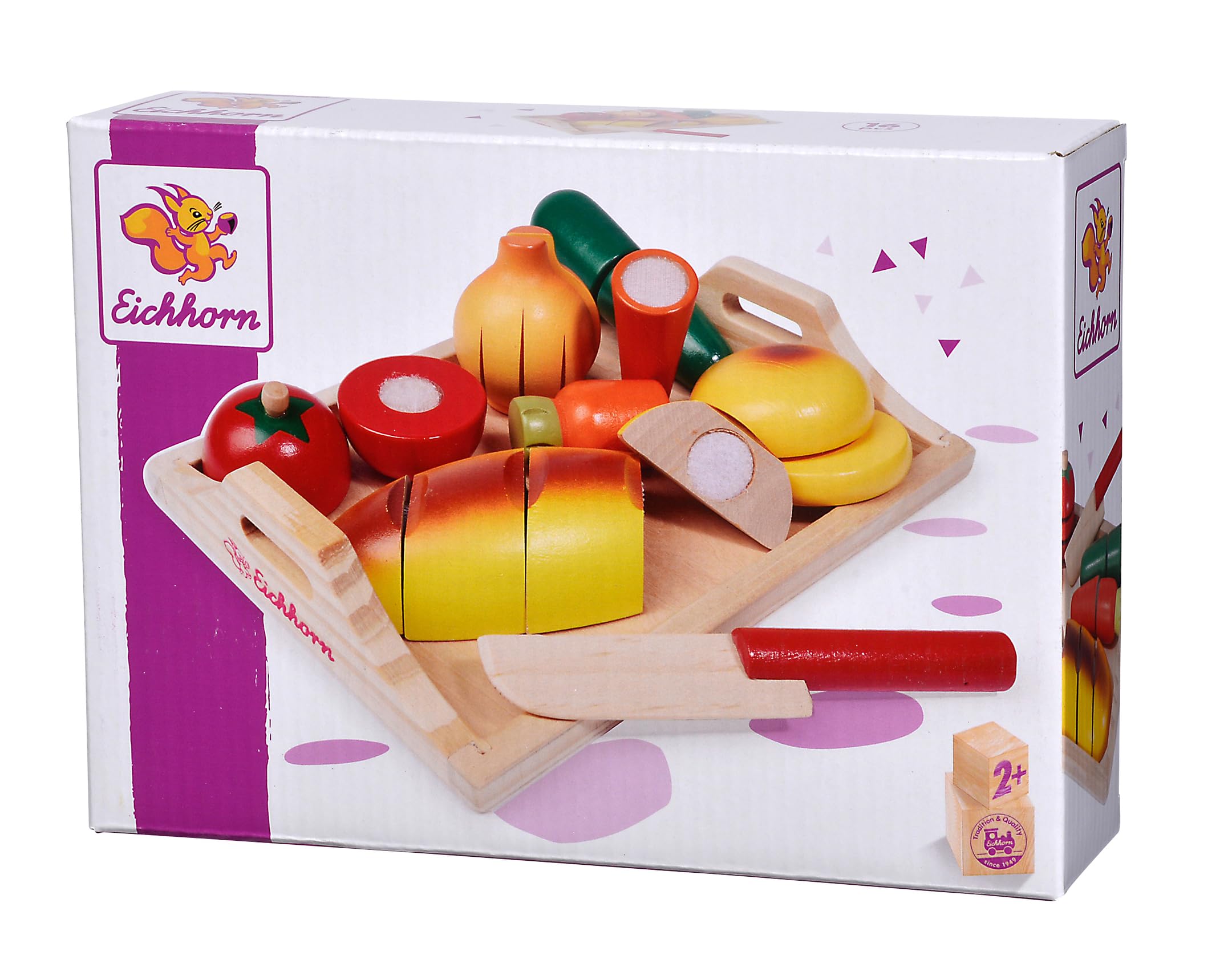 Eichhorn 100003731 Chopping Board with Various Wooden Parts for Cutting 8 Pieces 25 x 14 x 3.5 cm Multi-Coloured 25 x 14 x 3.5 cm
