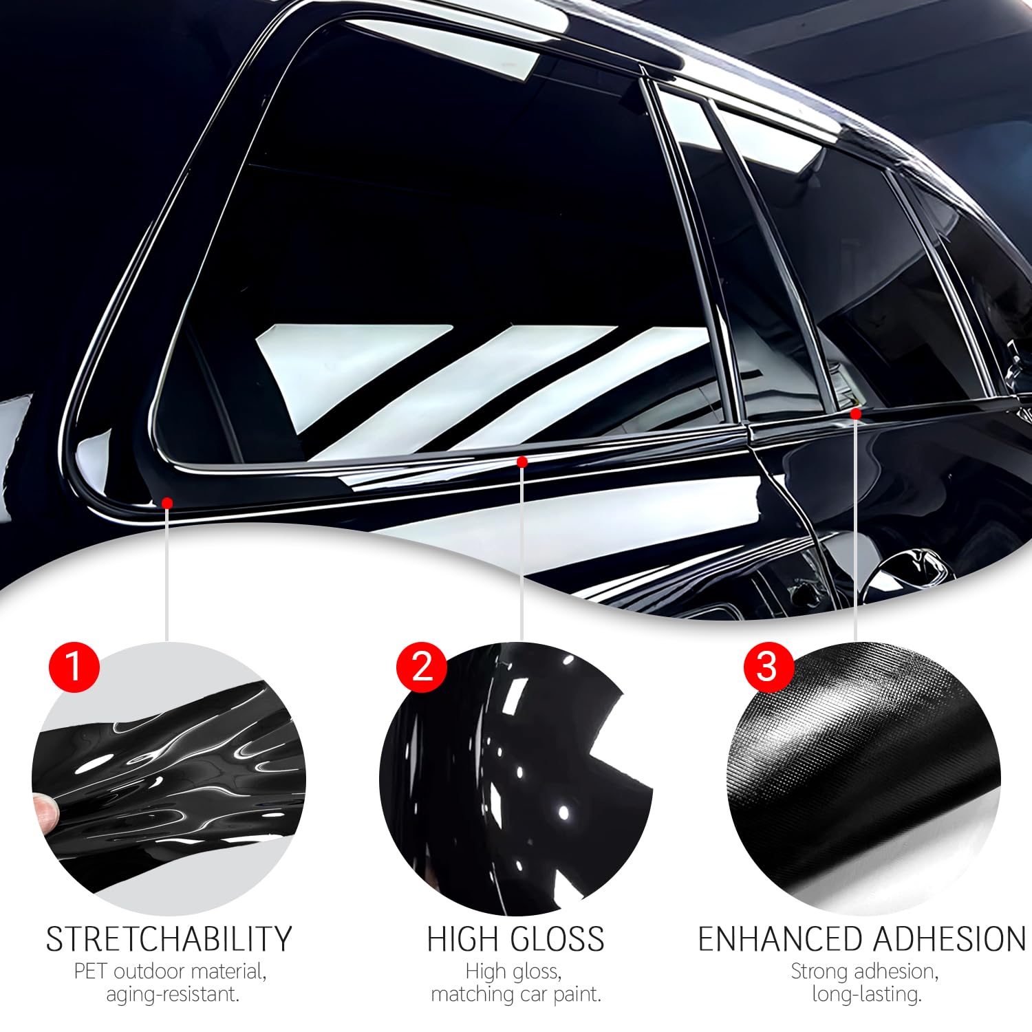 Condition photo showing New/Like New for side window chrome delete trim vinyl wrap overlay fit for acura mdx 2022 2023 2024 2025 accessories with blackout film gloss black kits