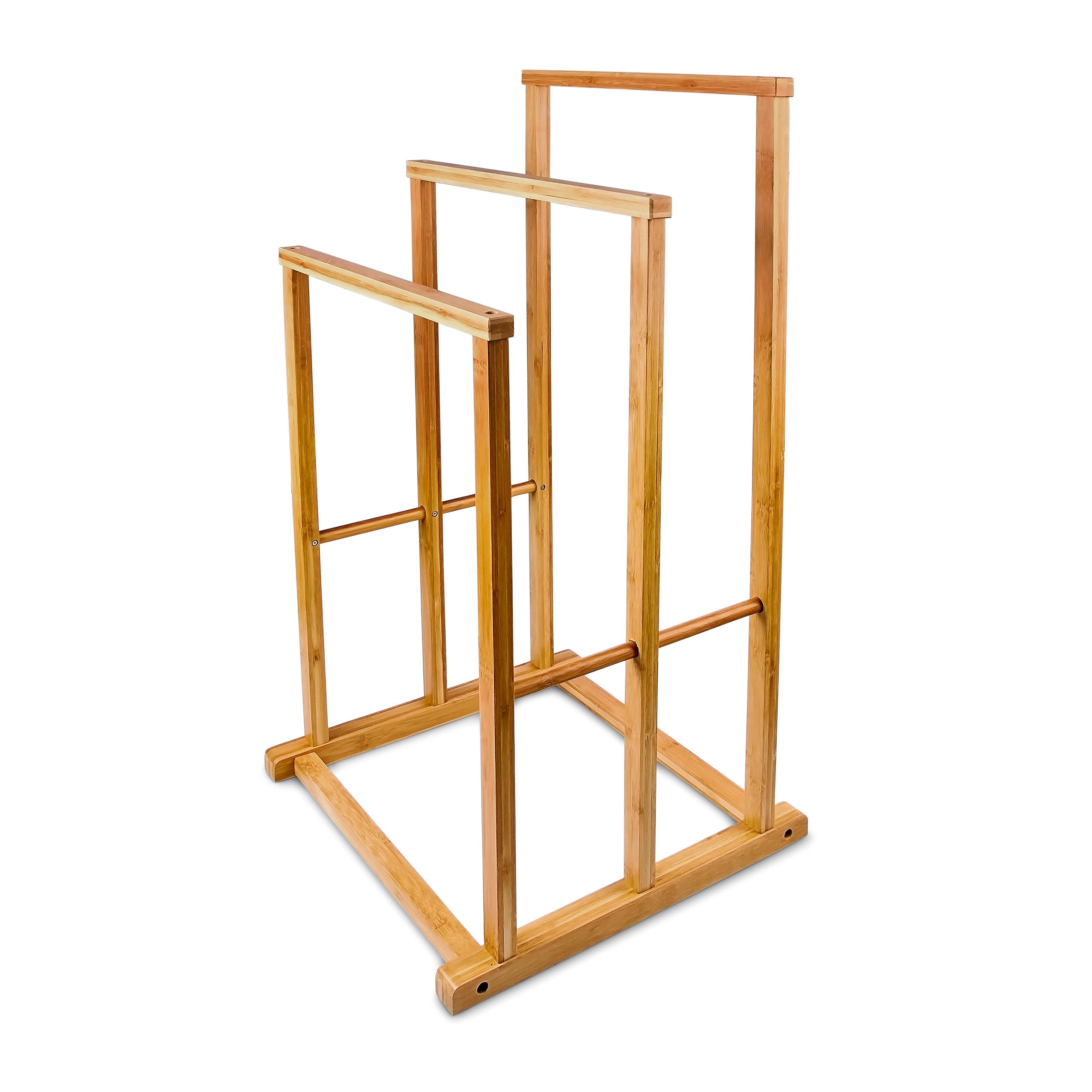 Relaxdays Free-Standing Bamboo Towel Holder, With 3 Rails, 82 x 40 x 24.5 cm, Natural Brown