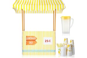 Jingmore 53 Sets Lemonade Stand Supplies Kit Include 47 x 51 Lemonade Stand Table Cover and 50 Pcs Disposable Cups Lids Straws Pitcher for Community charity Activities Party (Stand Included)(Lovely)