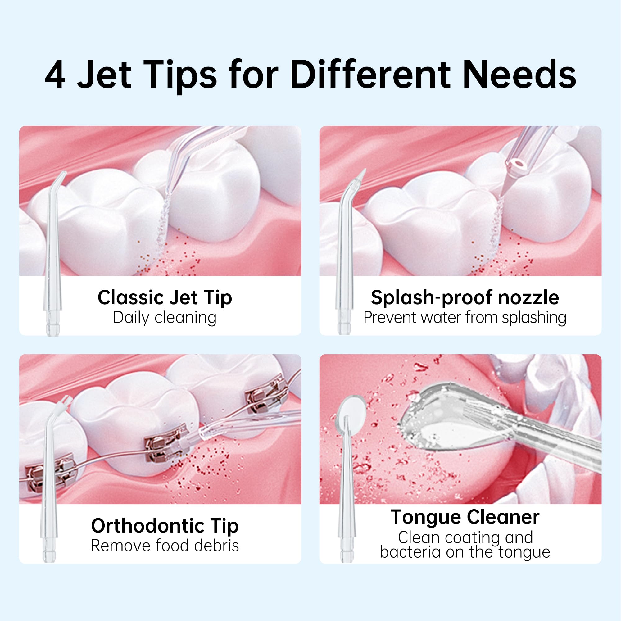 PERECT Water Flosser with 300ML Water Tank, 3 Modes, 4 Replaceable Jet Tips, Cordless Water Dental Flosser, IPX7 Waterproof, Water Flosser for Teeth Cleaning at Home and Travel(White)