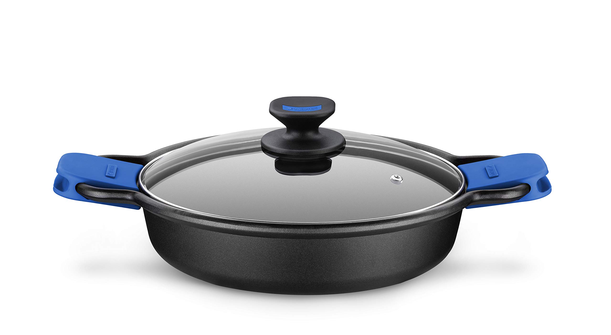 Monix Solid+ Cast Aluminium Non-Stick Low Casserole with Glass Lid, 28 cm