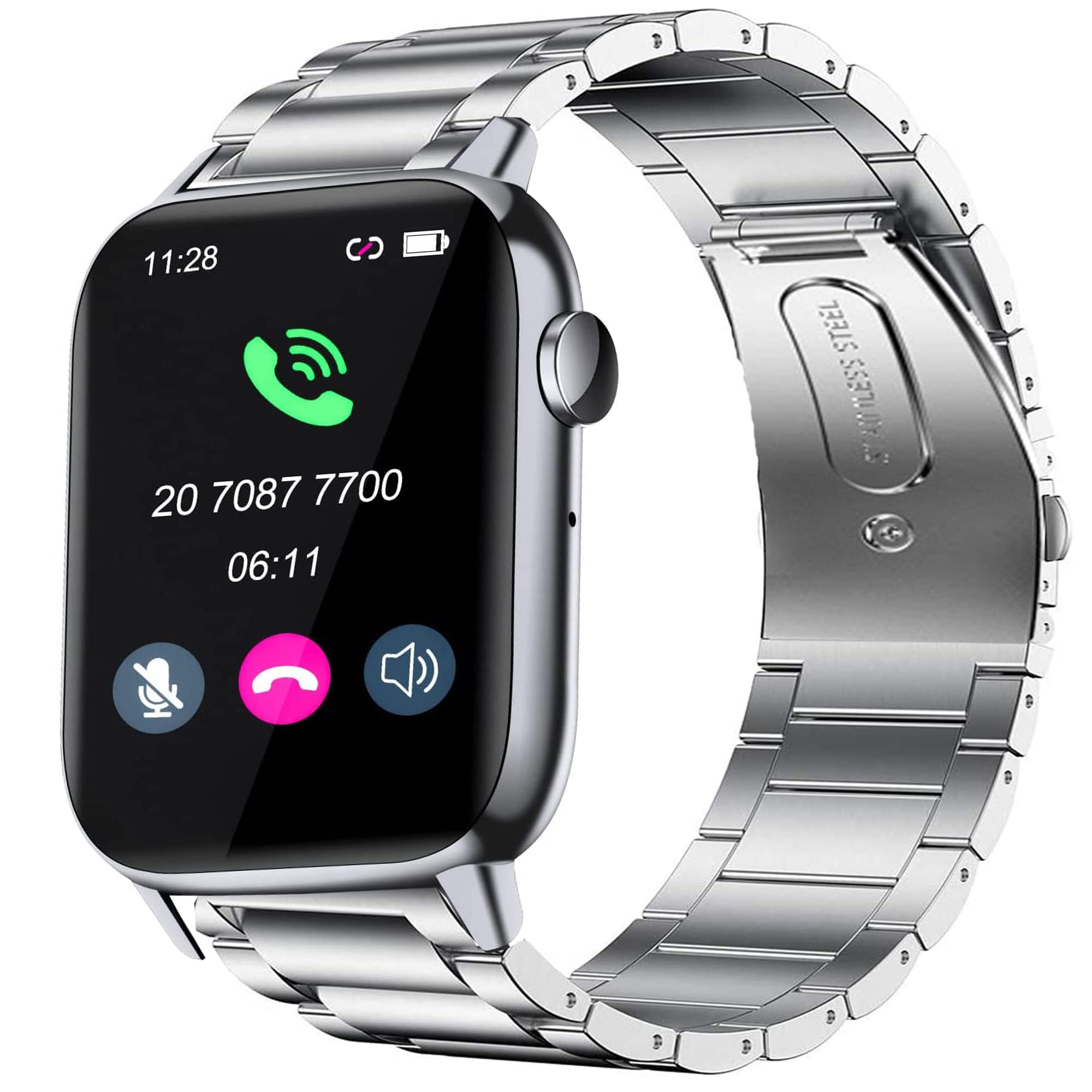 Blueshaweu Compatible with GT HITGX Smart Watch BT5.0 1.72 Bands, Stainless Steel Metal Replacement Strap Bracelet Compatible with GT HITGX upgraded BT5.0 1.72 inch Smart Watch / QS08 Smart Watch