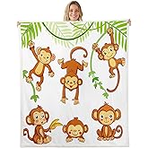 Feelyou Kids Cute Monkeys Fleece Throw Blanket Cartoon Monkey Banana Decor Sherpa Blanket for Boys Girls Wild Animal Pattern Plush Fuzzy 30x40 Inch