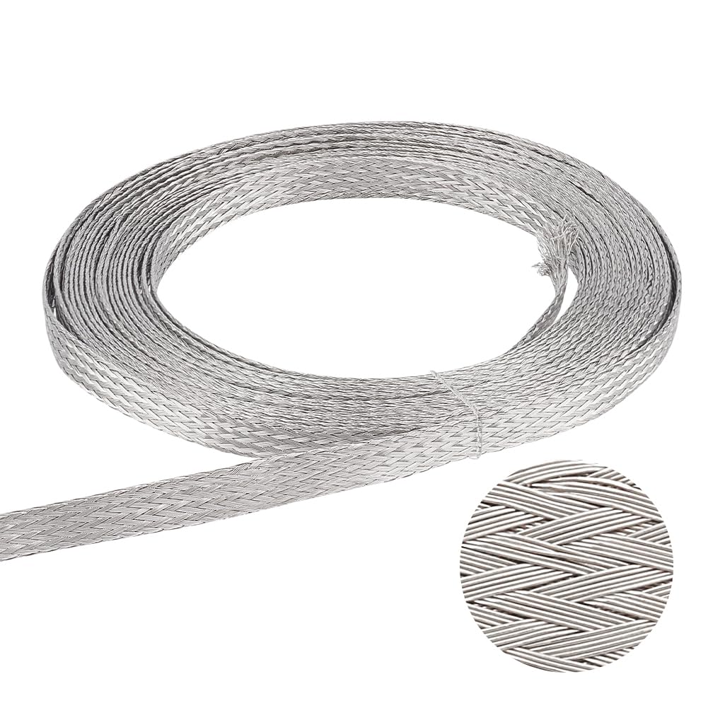 UNICRAFTALE about 6m Stainless Steel Braided Tape Expandable Braided Cable Sleeve Knitting Scalable Network Ribbon Flat Cable Sleeve Cord Protector Wire for Protect Cable