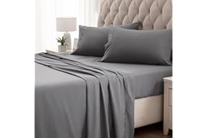 SLEEP ZONE Nanotex Super Soft Cooling Queen Bed Sheets Set 4 Piece - Easy Care Fitted Flat Sheet & Pillowcase Sets - Wrinkle Free, Fade Resistant, Deep Pocket 16" (Gray, Queen)