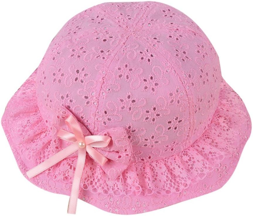 RYGHEWE Kids Cotton Bucket Sun-Hat Mesh Embroidered Beach Cap Bow Baby Hat for Toddler Girls