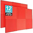 JBER 12 Pack Acoustic Foam Panels, 1" X 12" X 12" Studio Soundproof Wedge-Shaped Fireproof Soundproof Liner Acoustic Treatment Foam (red)