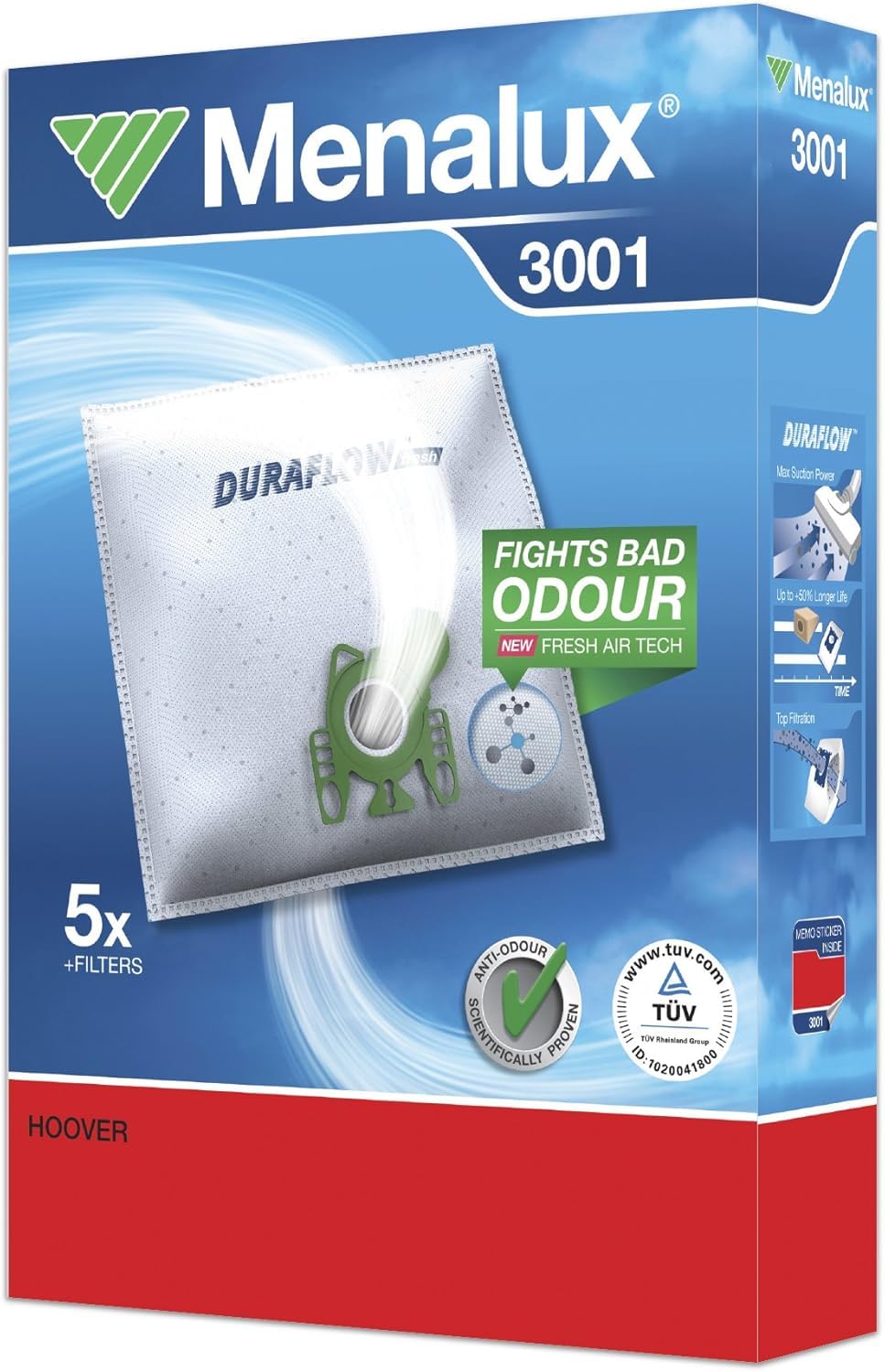 Menalux 3001 Pack of 5 Dustbags, 1 Motor Filter and 1 Micro Filter