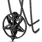 FaithHeart Leviathan Satanic Brimstone Cross Necklace, Gold Plated Stainless Steel Satan Church Jewelry, Alchemical Symbol for Brimstone Pendant Satan Goat Necklaces for Men with Gift Box