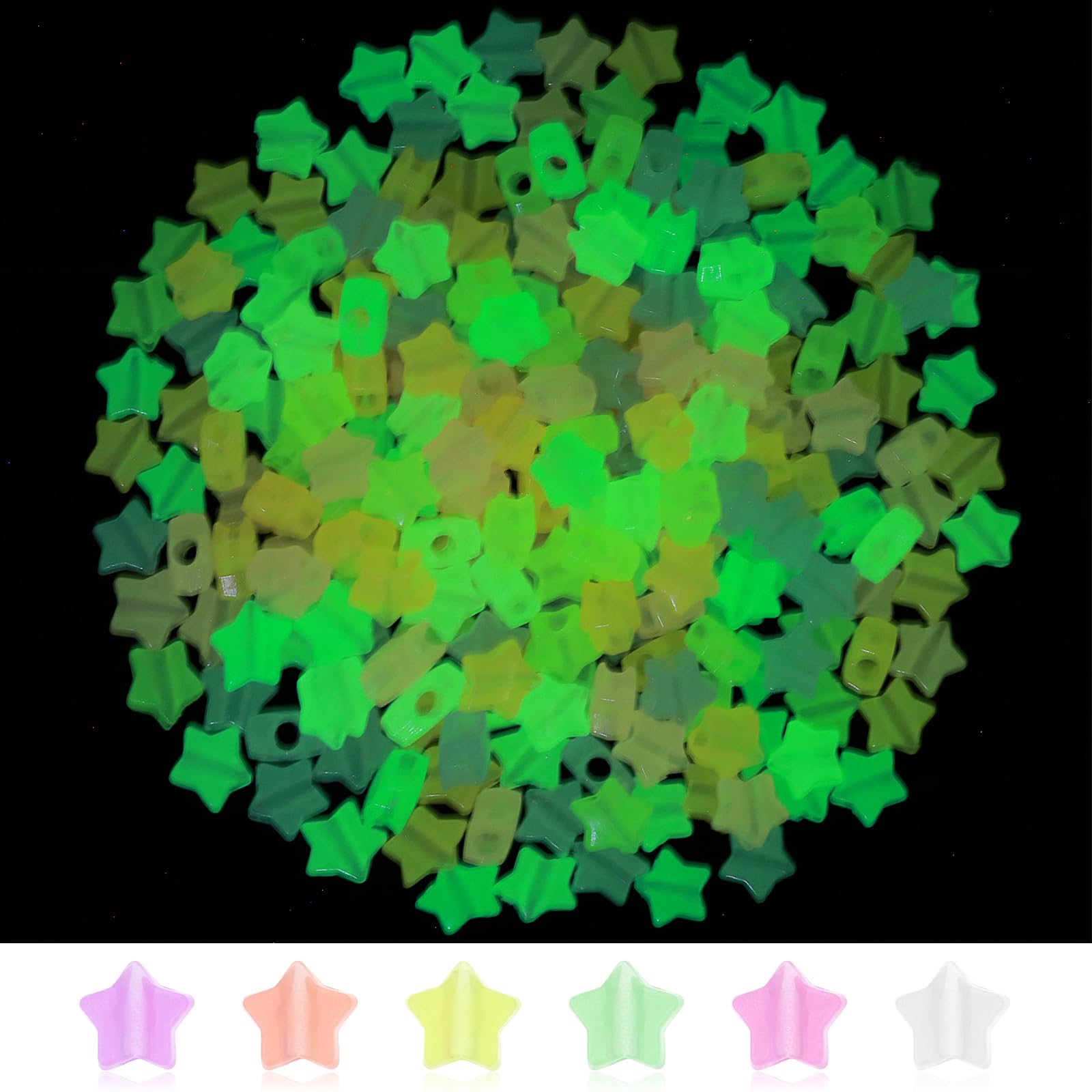 ASTER 500Pcs Large Star Spacer Beads 12mm Glow in The Dark White Acrylic Star Shape Pony Beads for Jewelry Crafting Making Supplies