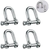 Reedny Stainless Steel 304 D Shape Shackle 5/32", 1/4", 5/16",3/8", 9/16", for Chains Wirerope Lifting Outdoor Camping Survival Rope Bracelets Or for Heavy Duty Construction