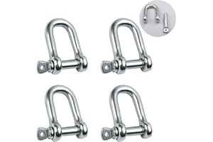 Reedny Stainless Steel 304 D Shape Shackle 5/32", 1/4", 5/16",3/8", 9/16", for Chains Wirerope Lifting Outdoor Camping Survival Rope Bracelets Or for Heavy Duty Construction