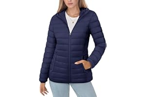 MAGCOMSEN Women's Hooded Puffer Jacket Lightweight Quilted Padded Coat 4 Pockets Zip-up Winter Warm Outerwear