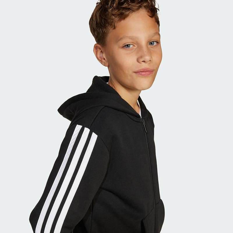 Unissex Essentials para crianças Sweatshirt com fecho com fecho completo, preto/branco, 9-10 anos — foto 2 de 4