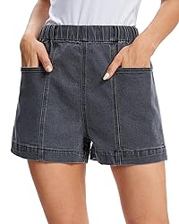 Fuinloth Women's Denim Shorts, Elastic Wasit Mid
