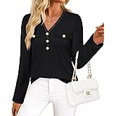 Triratna Long Sleeve Shirts for Women Dressy Button Front Tweed Blouses Business Casual Winter Tunic Tops Office Work