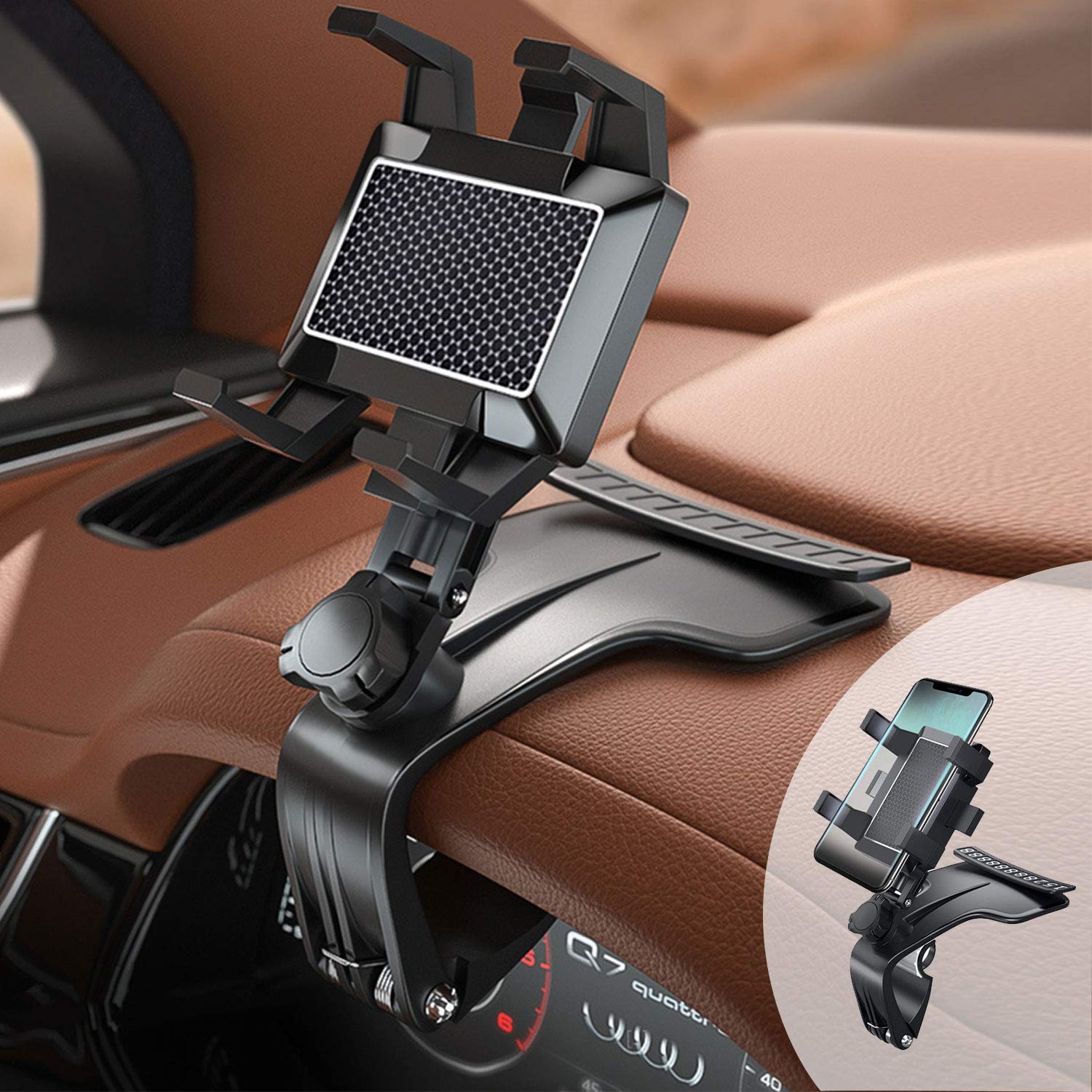 Photo 1 of DMJWAN Car Phone Holder, Multifunction Car Dashboard Holder Rearview Mirror with 360 ° Adjustable Spring Clip, Suitable for 3 to 7 Inch Smartphones