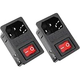 3 Pin IEC320 C14 Inlet Male Plug Power Socket Red Light Boat Rocker Switch with Fuse Holder Neon Lamp Supply Jack Connector AC 250V 10A, 2-Pack