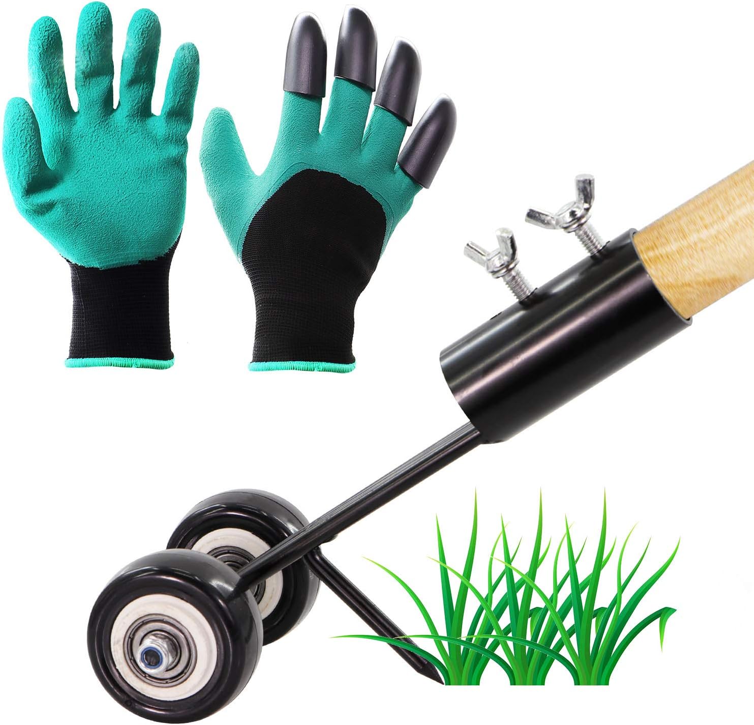 Wistwoxxon Crevice Weeder, Manual Weeder with 1 Pair Garden Gloves, Gap Weeder Tool for Garden, Hand Weeder Tool Without Rod, Wheel Type Weeding Tools, Straight Hook : Garden & Outdoor
