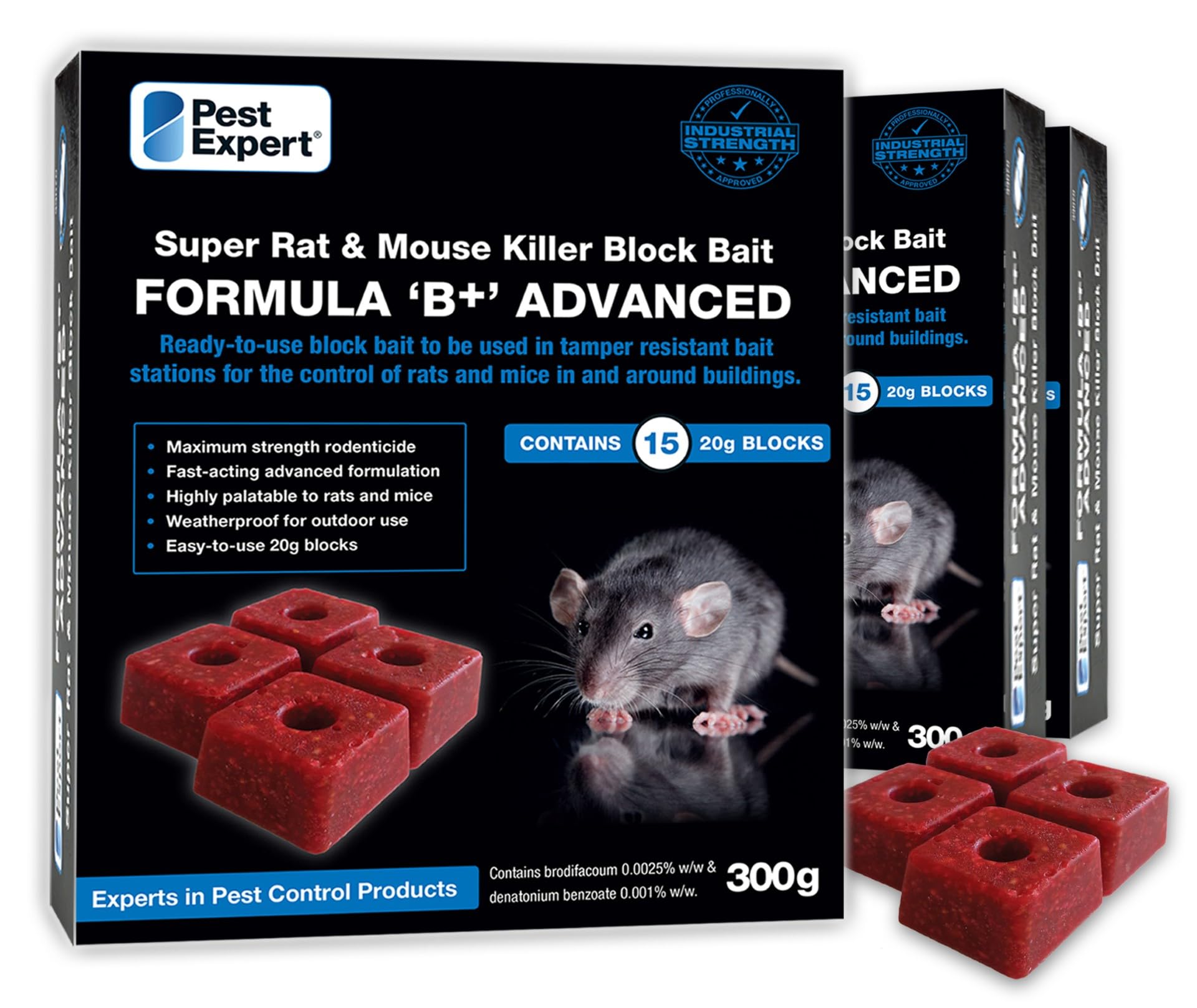 PEST EXPERT Advanced Rat & Mouse Poisoning Super Strength Bait Blocks (900g – 45 Blocks) Single-Feed Fast Acting Rat & Mouse Killer, Rat Poison Block Bait for Indoor & Outdoor Rodent Bait Box Station