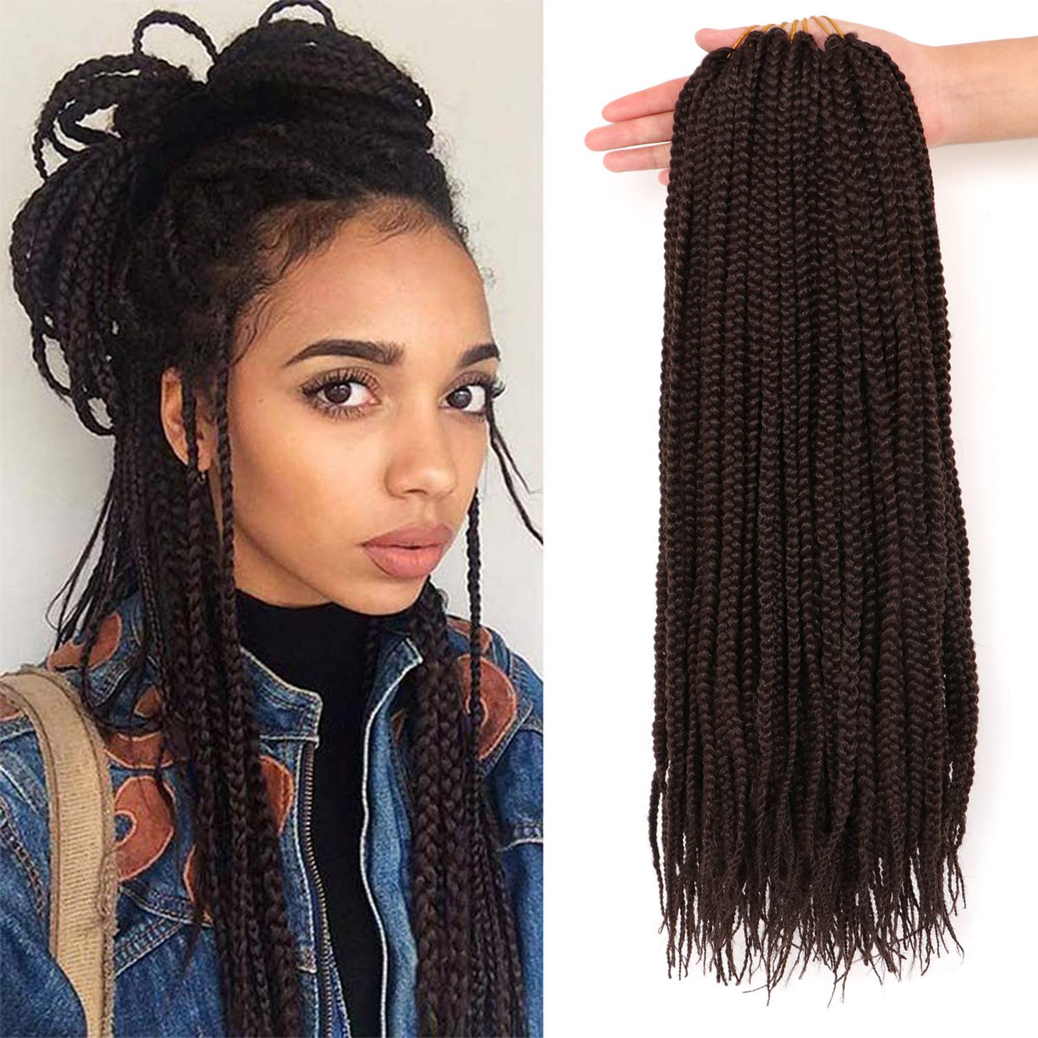 AuHeiAmeri 7Packs/Lot 14Inch Box Braids Crochet Hair Extensions Pre looped Crochet Hair Crochet Braids Box Braid Crochet Hair Crochet Braids Hair for Black Women (14Inch(Pack of 7), #4)