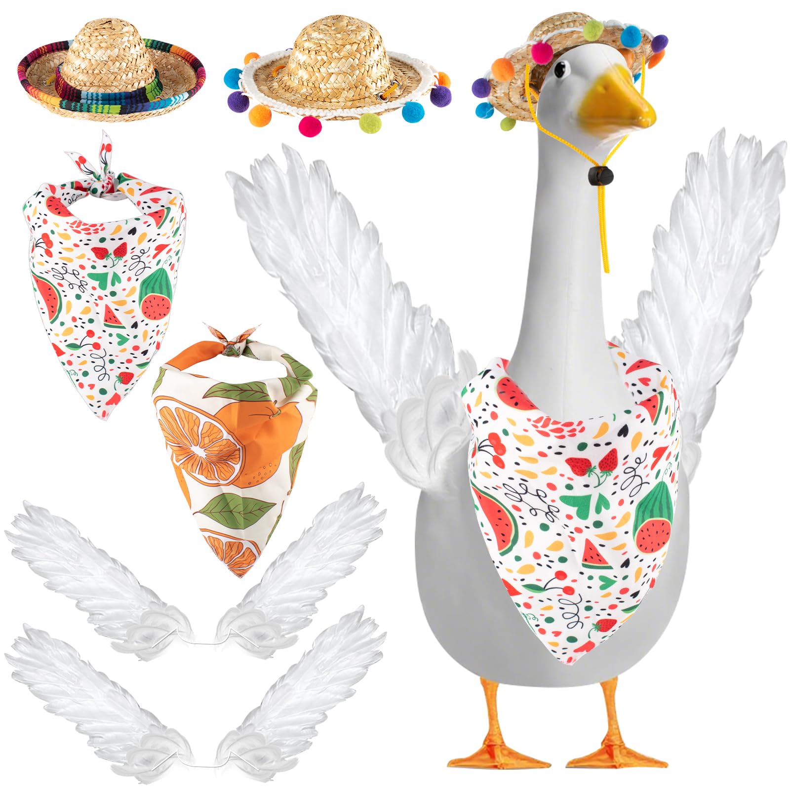 Photo 1 of VEEVIIY Porch Goose Arms Outfits, 6 Piece Porch Goose Wings Accessories Suitable for 17" 23" Garden Lawn Goose Statues, Includes 2 Pairs of Wings, 2 Straw Hats, 2 Scarves