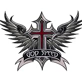 VEGASBEE&reg; Godspeed Winged Cross Patch Wings Christian Embroidered Iron-On Patch Emblem Large Size 12" by 8.5" inches USA