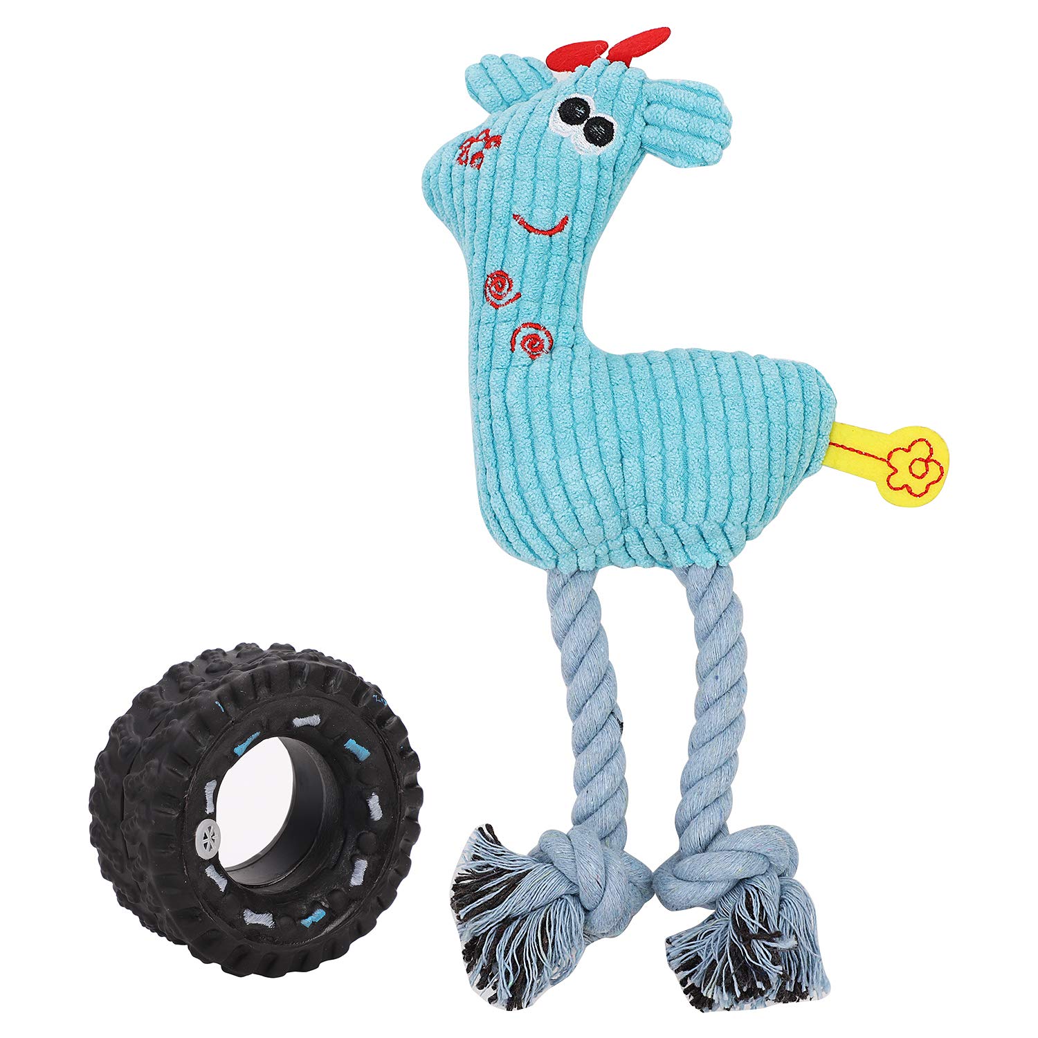 LONG 2 Pcs Dog Puppy Plush Cute Durable Teeth Cleaning Interactive Deer Tires Gift Set for Small Medium Dogs Puppies