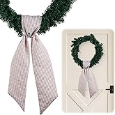 NUVCELKA Beige White Gingham Wreath Sash for Front Door Wreath, 5.12" Wide x 54.33" Fall Thanksgiving Neutral Farmhouse Holiday Door Decorations Wedding