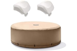 Intex PureSpa Energy Efficient 6.5-Feet Outdoor Hot Tub Cover for 4-Person Round Spas and Cushioned Soft Foam Headrest Pillow (2 Pack)