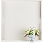 Hanobe Square Large Ottoman Tray: Extra Large White Serving Tray for Ottomans Big Leather Decorative Tray with Handles for Coffee Table Living Room 22" x 22"