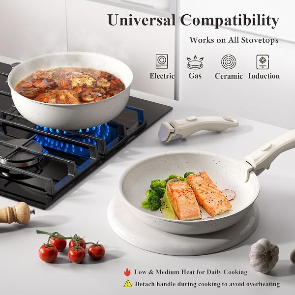 BAZOVA 22-PIECE POTS AND PANS SET NON STICK WITH REMOVABLE HANDLES, CERAMIC COOKWARE SET, LARGE-CAPACITY & NON TOXIC, INDUCTION & RV COMPATIBLE, DISHWASHER SAFE, PFAS/PTFE/PFOA FREE, WHITE