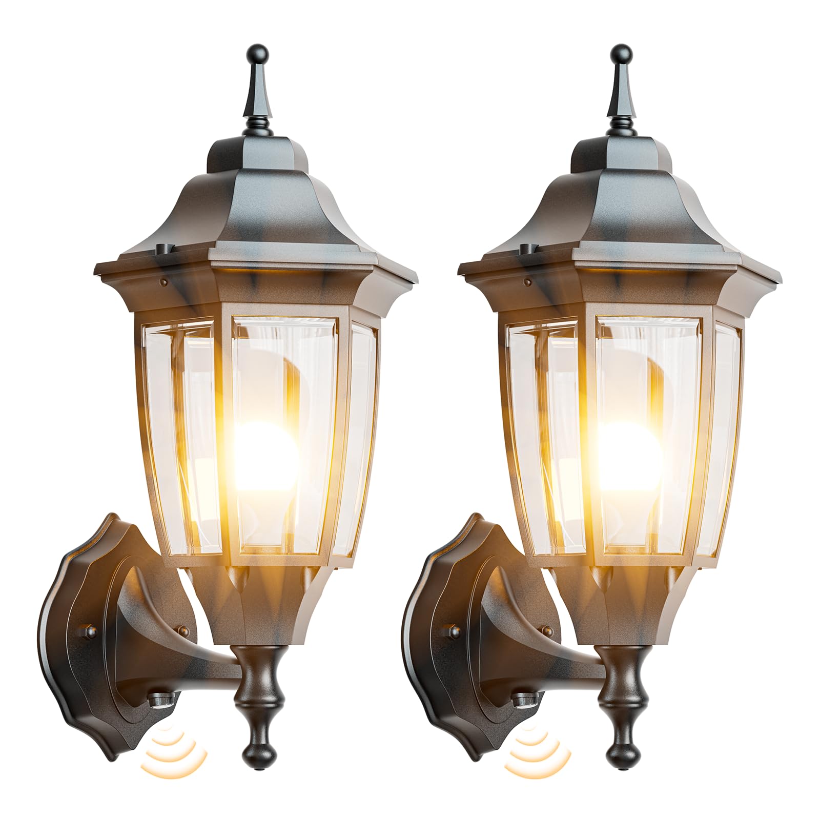 Photo 1 of EMART Dusk to Dawn Outdoor Porch Light, Exterior Anti-Corrosion, Waterproof Aluminum & Glass Shades Wall Lamp Fixture, Modern Sconce Lantern for Yard, House, Garage - 2 Pack, Black ?Bulb Included?