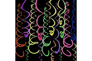 WELITTCON 56 PCS UV Colorful Ceiling Swirl Decoration Hanging Paper Neon Streamer for Ceiling Neon Garlands Black Light Neon Decorations for Dark Glow Party Supplies and Decorations Birthday Neon Party Favors
